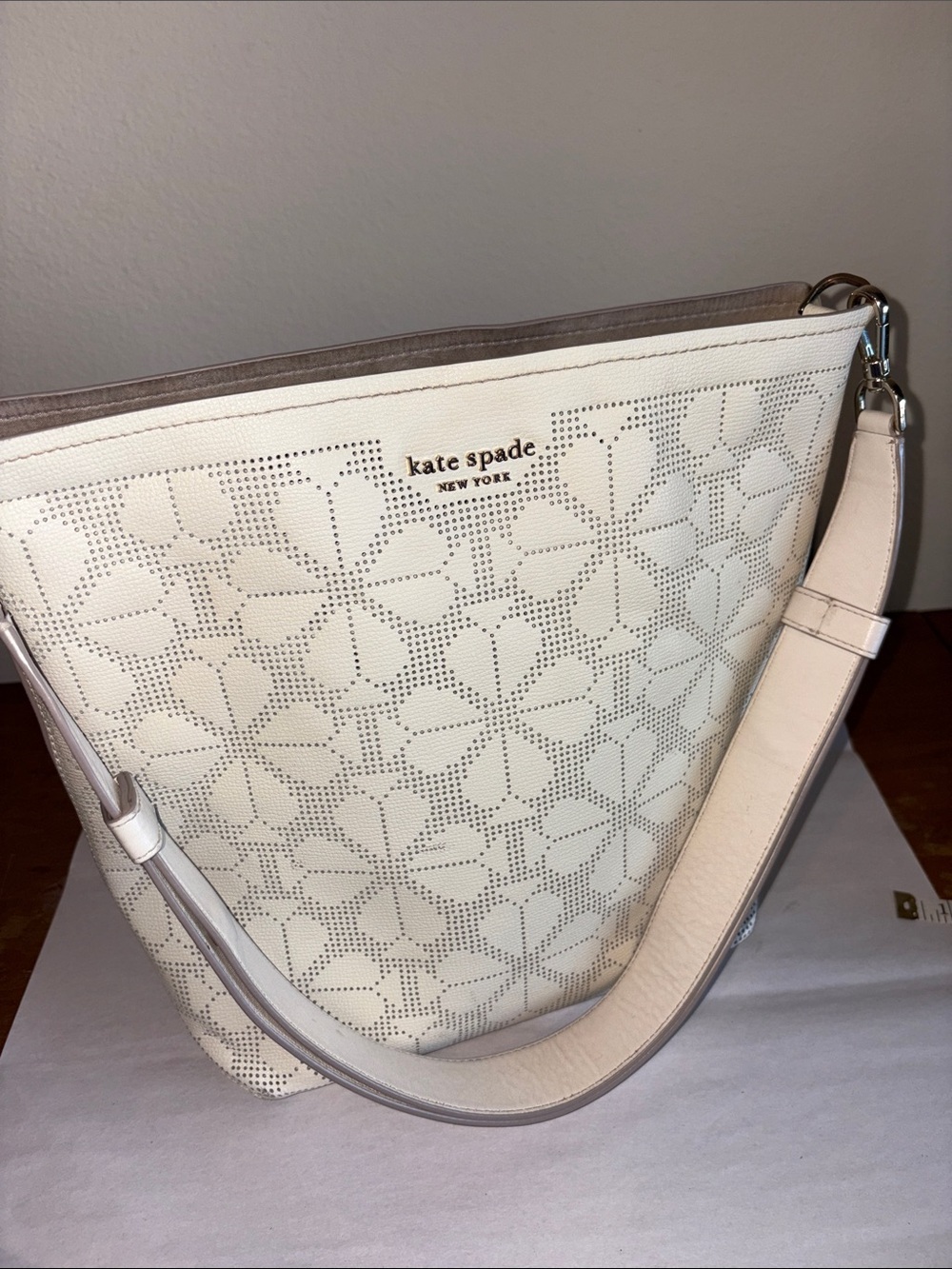 kate spade Cream Perforated Floral Shoulder Bag - Picture 3 of 7